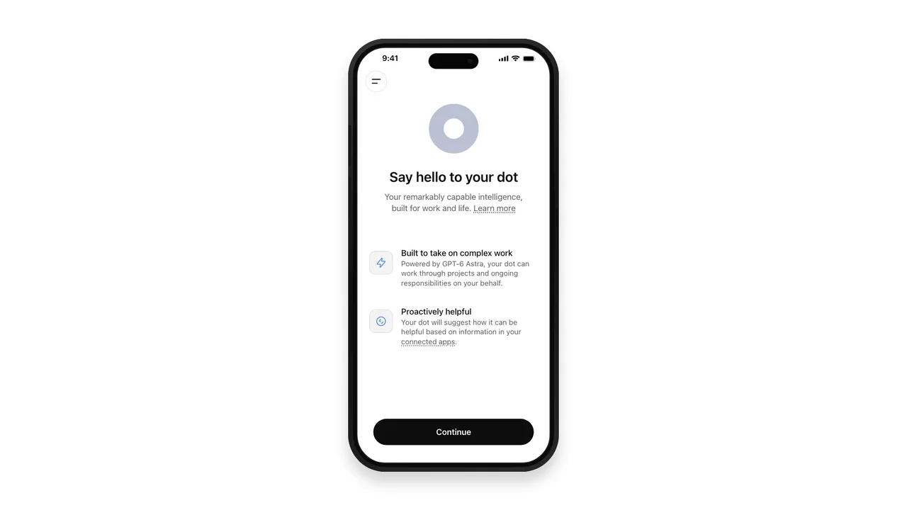The official ChatGPT mobile onboarding screen introducing your dot
